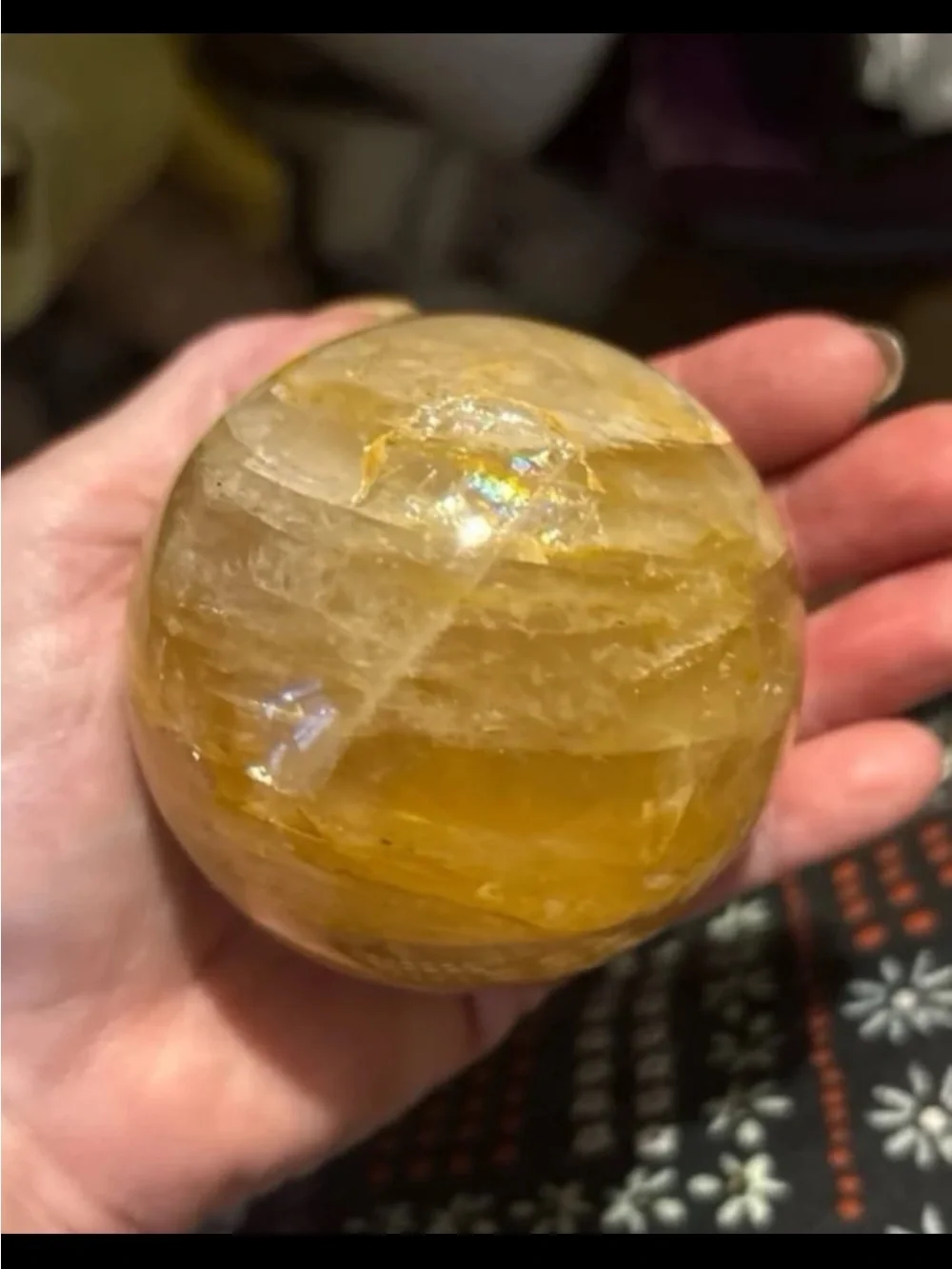 Yellow Selenite Sphere on Metal Stand